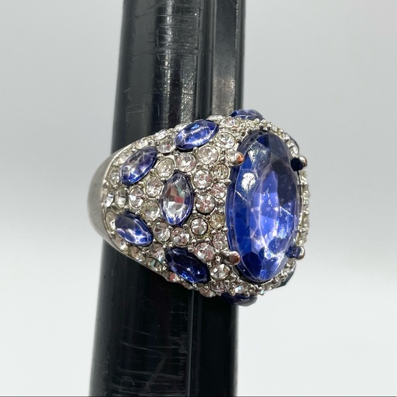 Vintage Arnold Scassi Blue Rhinestone Silver Cocktail Ring